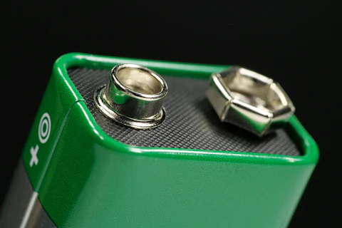 Green Nine Volt Battery with Terminals Ready to Power Devices