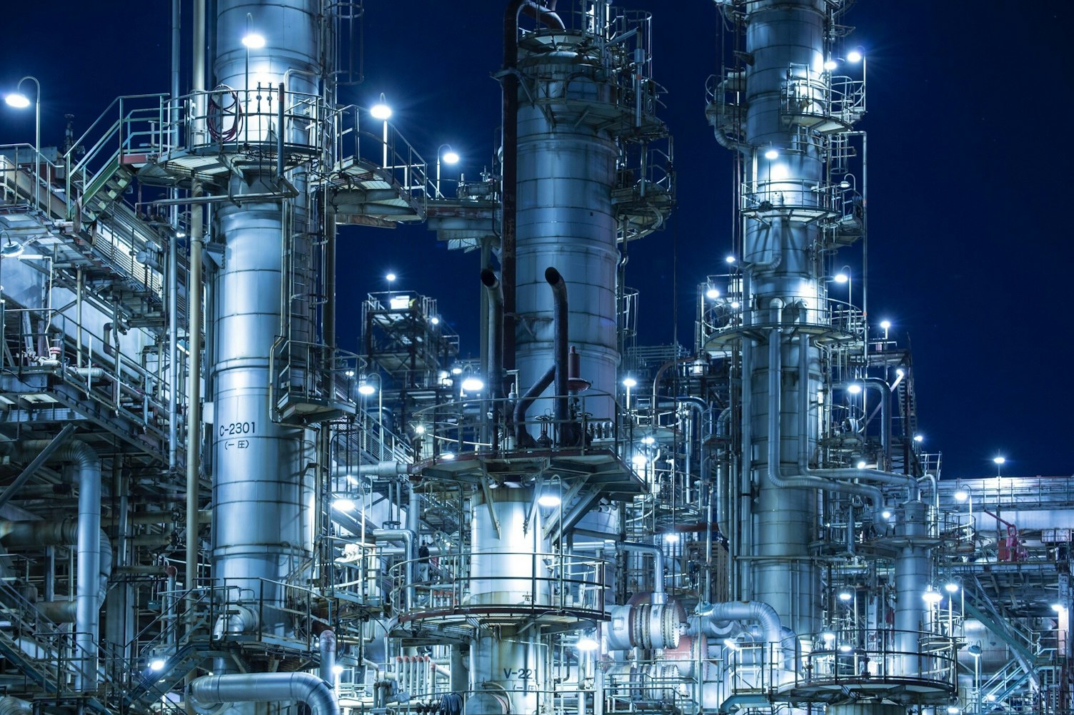 Illuminated Factory at Night