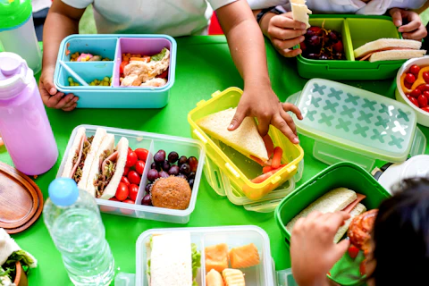 Kids Eating with Lunch Box