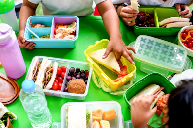 Kids Eating with Lunch Box