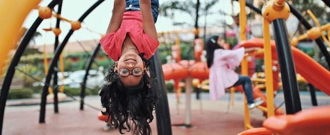 Little Girl Playing in Jungle Gym Park