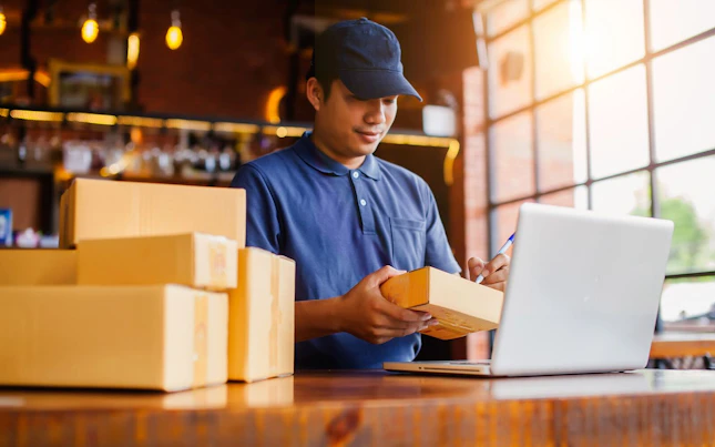 Man Preparing Delivery Boxes