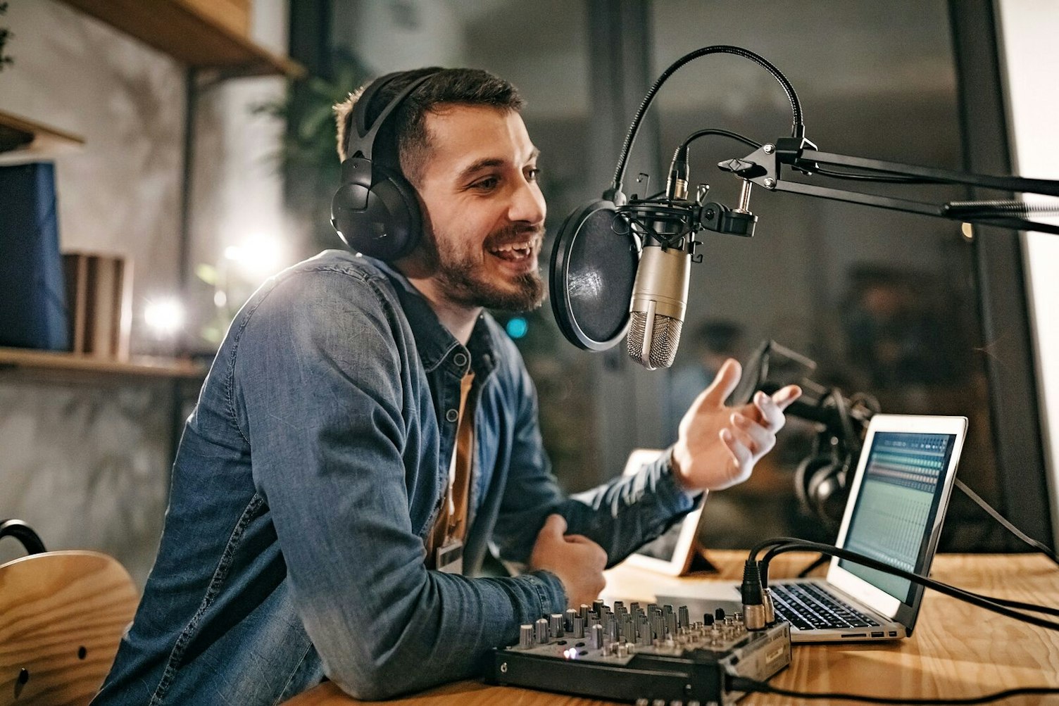 Man Recording a Podcast in a Studio