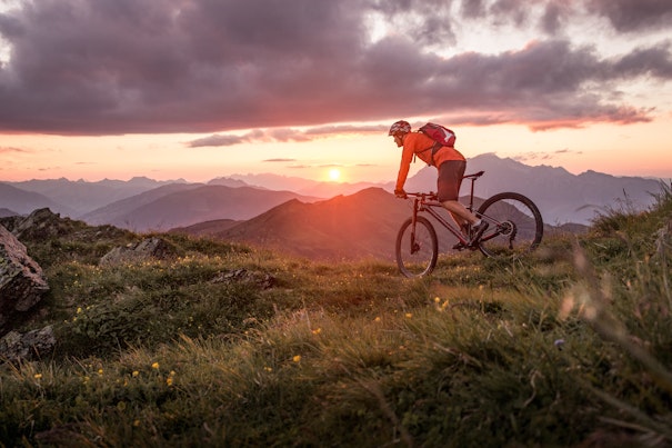 Mountainbiker Riding in the Mountains