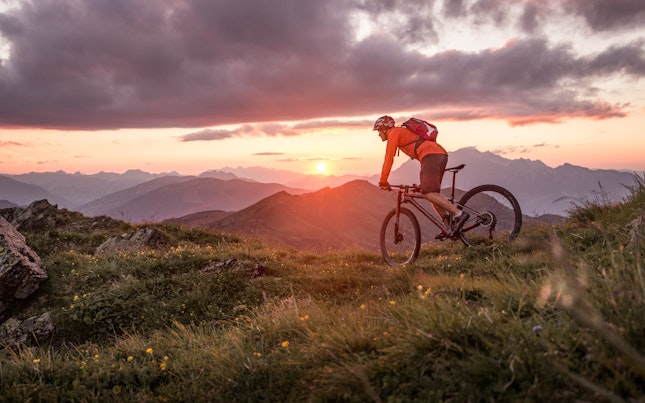 Mountainbiker Riding in the Mountains