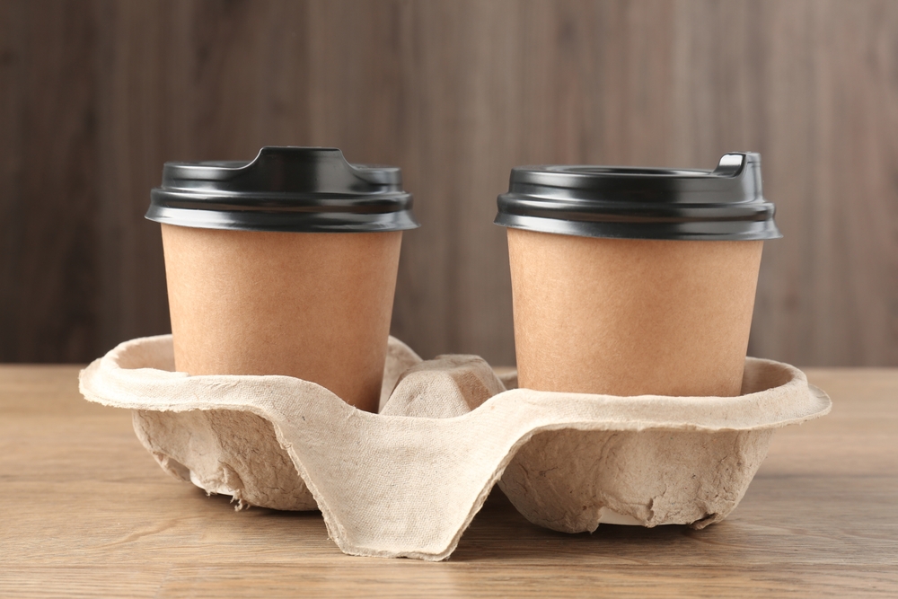 Paper Coffee Cups in Cardboard Holder