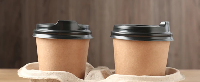 Paper Coffee Cups in Cardboard Holder