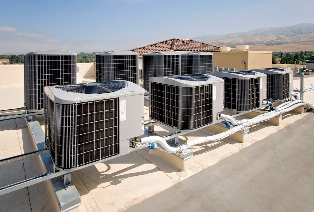 Rows of air conditioning condensing units