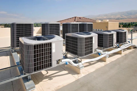 Rows of air conditioning condensing units