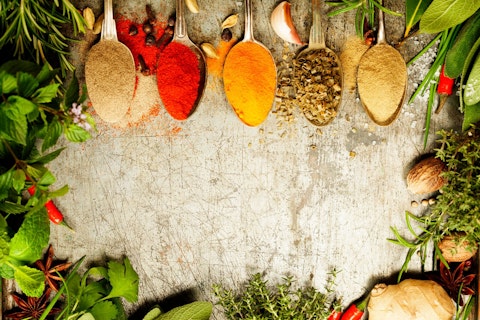 Different spices on spoons