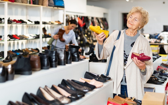 Senior Woman Shopping Shoes