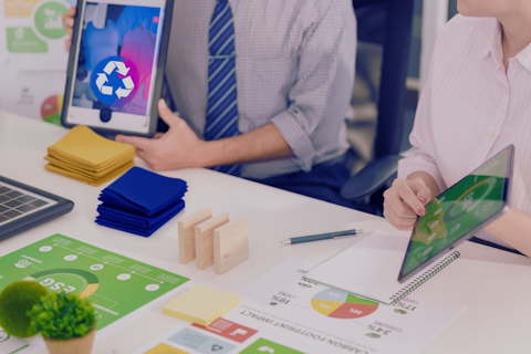 Woman showing sustainability claims statistics