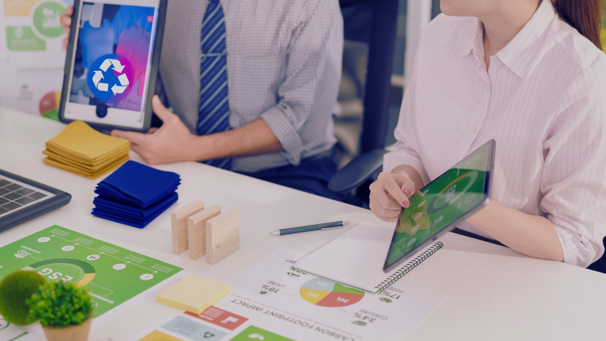 Woman showing sustainability claims statistics