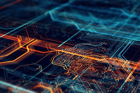 Technological background made of different elements printed on a circuit board