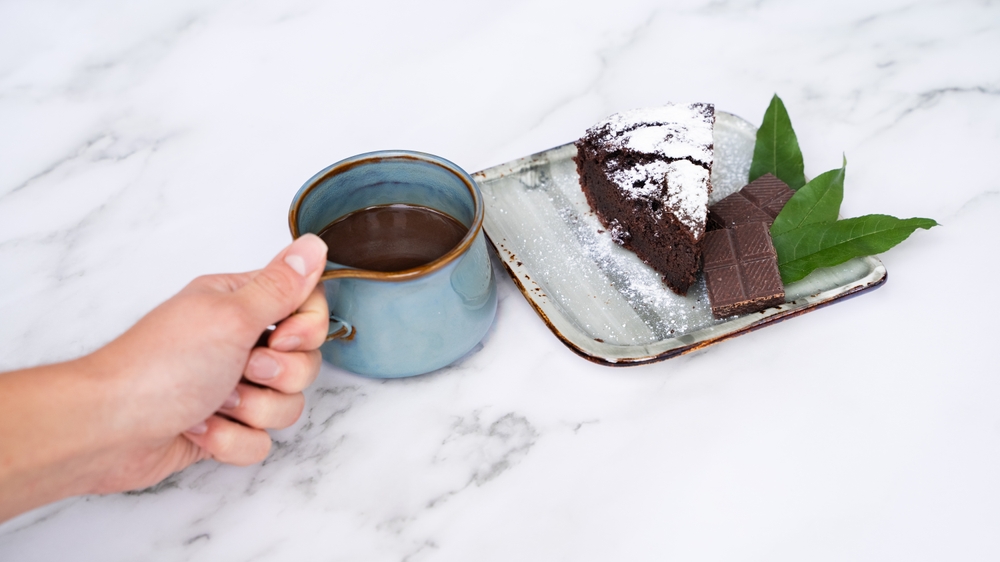 top view minimal food scene during coffee break