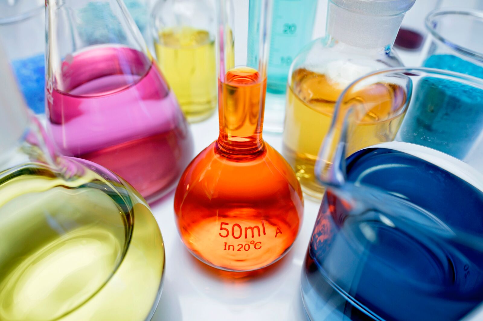 Volumetric Flasks Containing Solutions