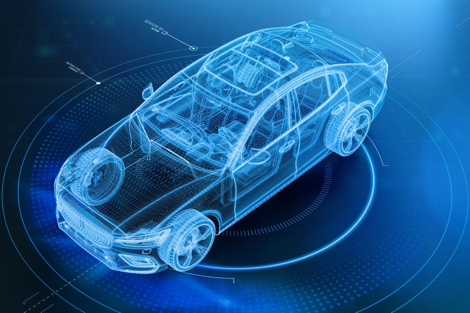Wireframe of Modern Car with Hi-Tech User Interface Details
