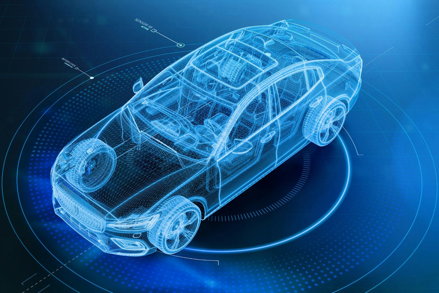 Wireframe of Modern Car with Hi-Tech User Interface Details