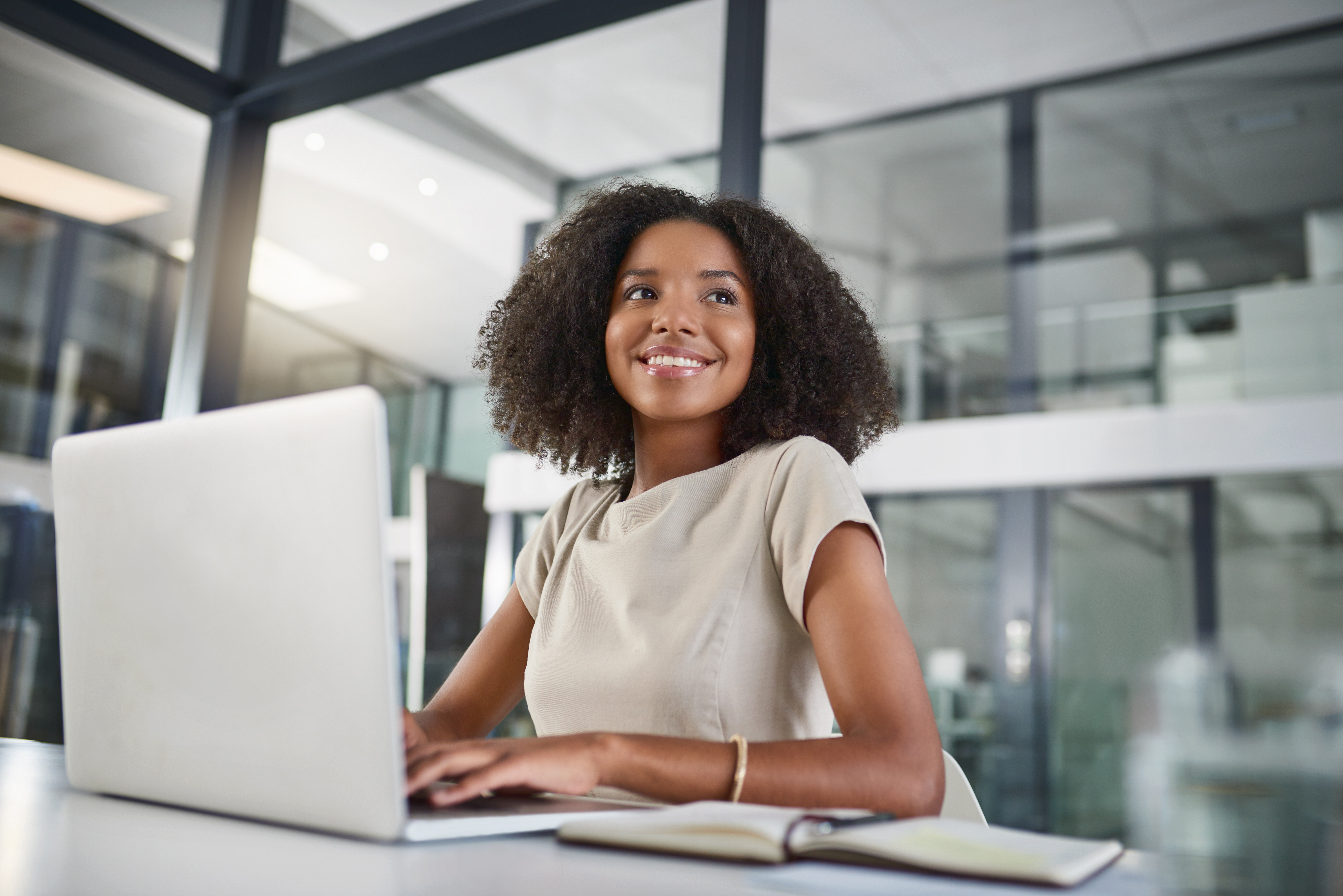 Woman working on a laptop