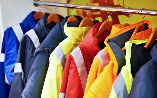 Workers Jackets Hanging on a Rack