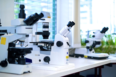 Microscopes in a laboratory