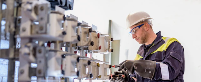 Worker Testing Circuit Breakers in Electricity Substation