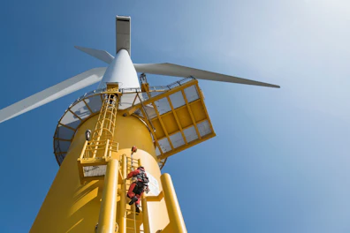 Engineer Climbing Wind Turbine