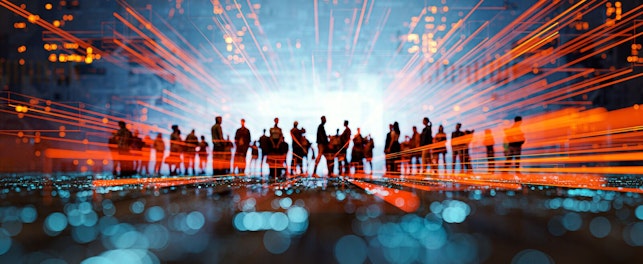 People silhouettes with a digital background