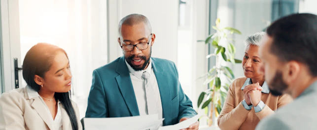 Interview and Opportunity with Business People in Boardroom
