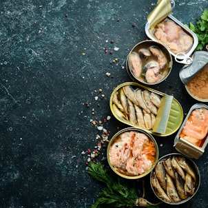 Salmon Tuna Mackerel and Sprats Canned Fish in Tin Cans