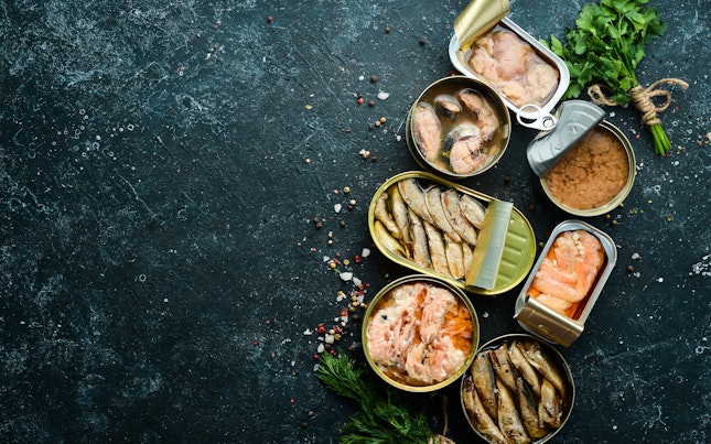 Salmon Tuna Mackerel and Sprats Canned Fish in Tin Cans