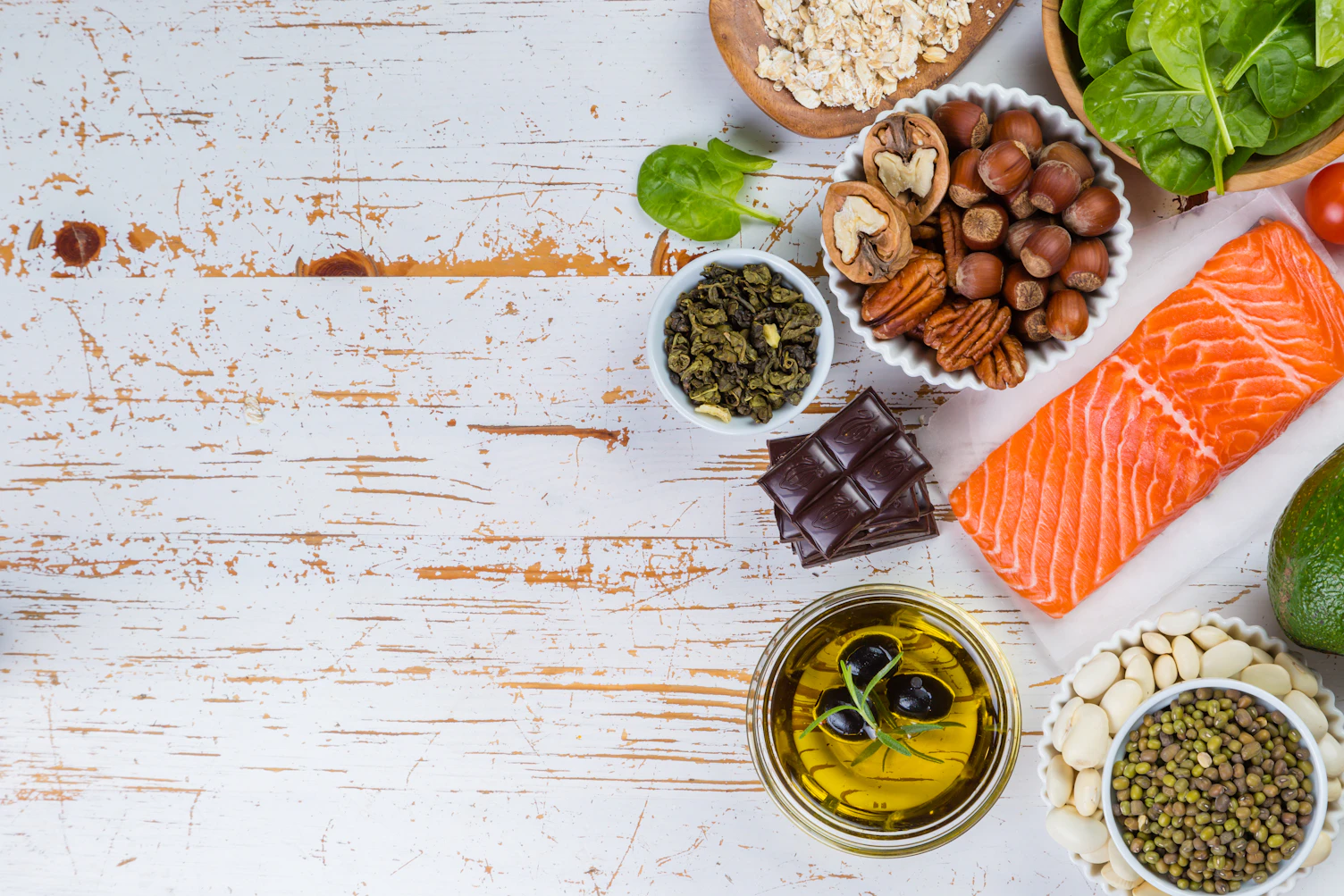 Selection of Nutritive Food Heart Cholesterol Diabetes Copy Space