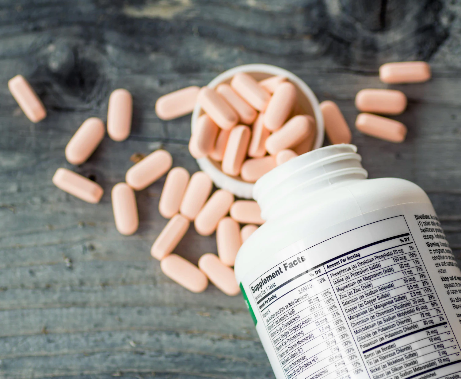 Supplement Facts Closeup of a Bottle of Vitamins