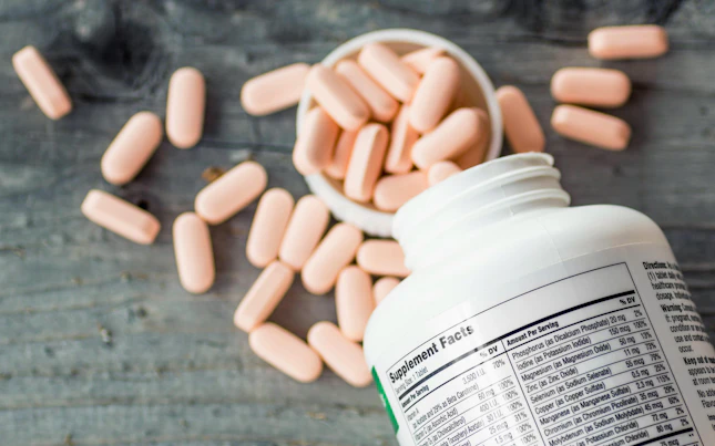Datos del suplemento: primer plano de una botella de vitaminas