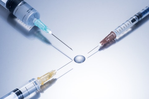 Syringes and droplet close up