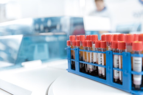 Test Tubes Rack with Blood Samples in Laboratory