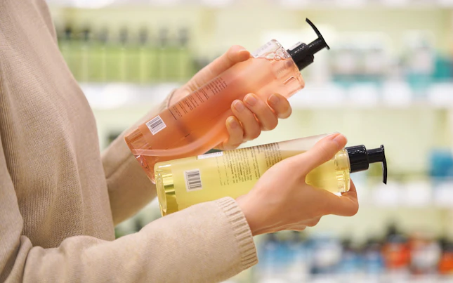 Woman checking detergent products