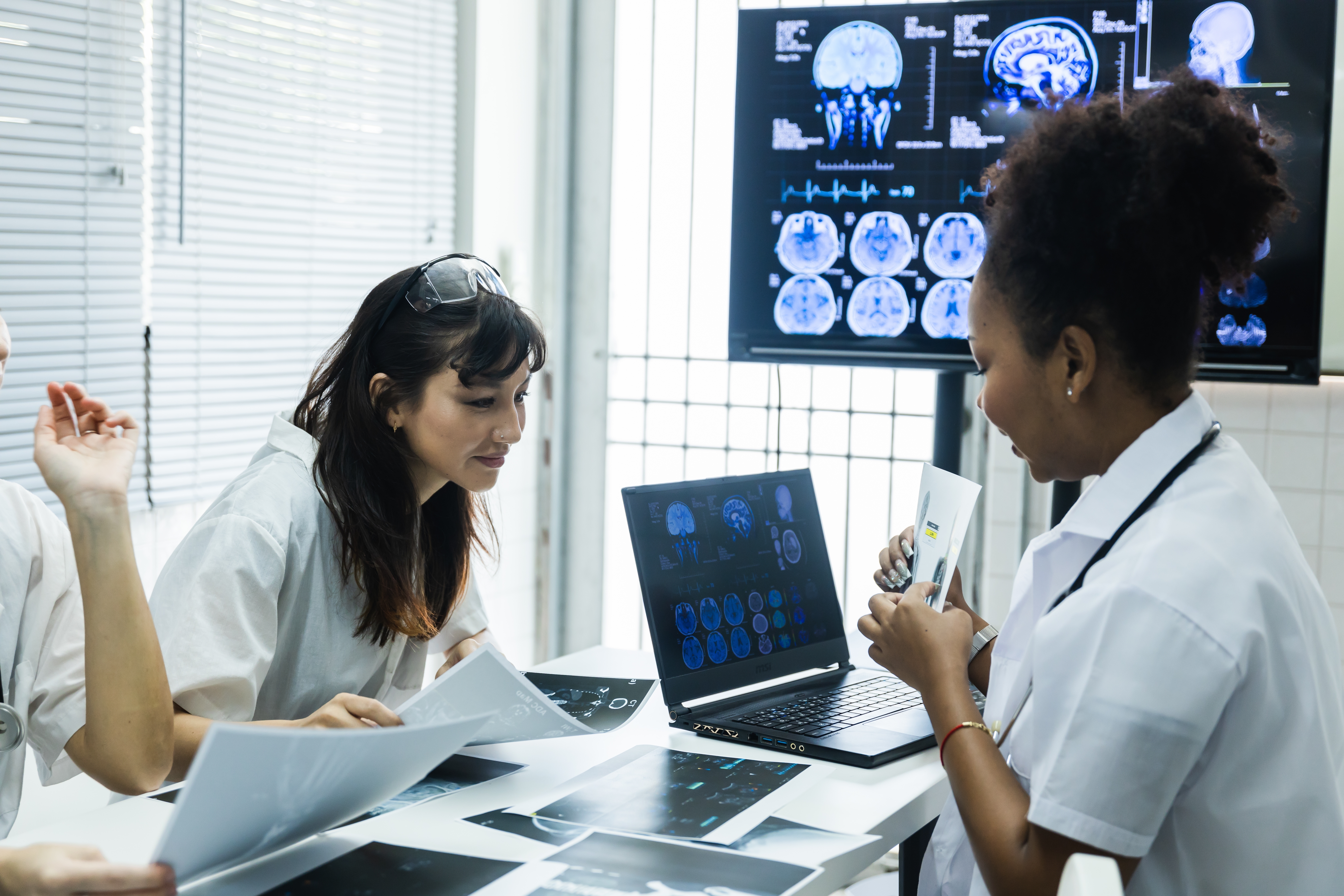 Young female doctor student internship team group