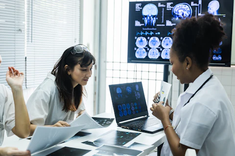 Young female doctor student internship team group
