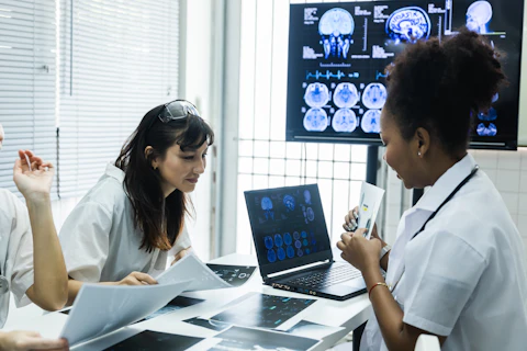 Young female doctor student internship team group