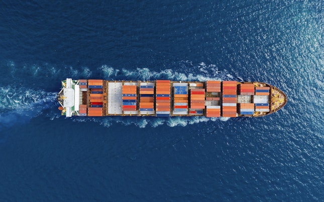 Aerial View of Container Ship at Sea