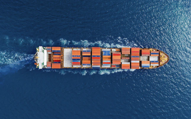 Aerial View of Container Ship at Sea