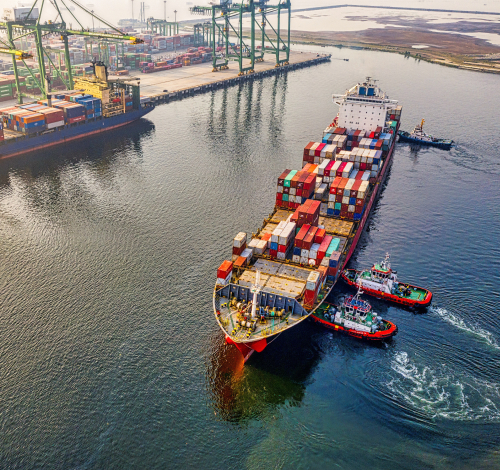 Cargo Container Ship Leaving Port