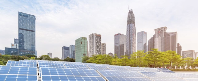 City Skyline and Solar Panels