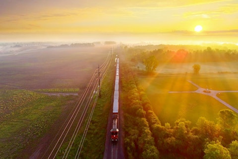 Freight Train Going through the Country Side