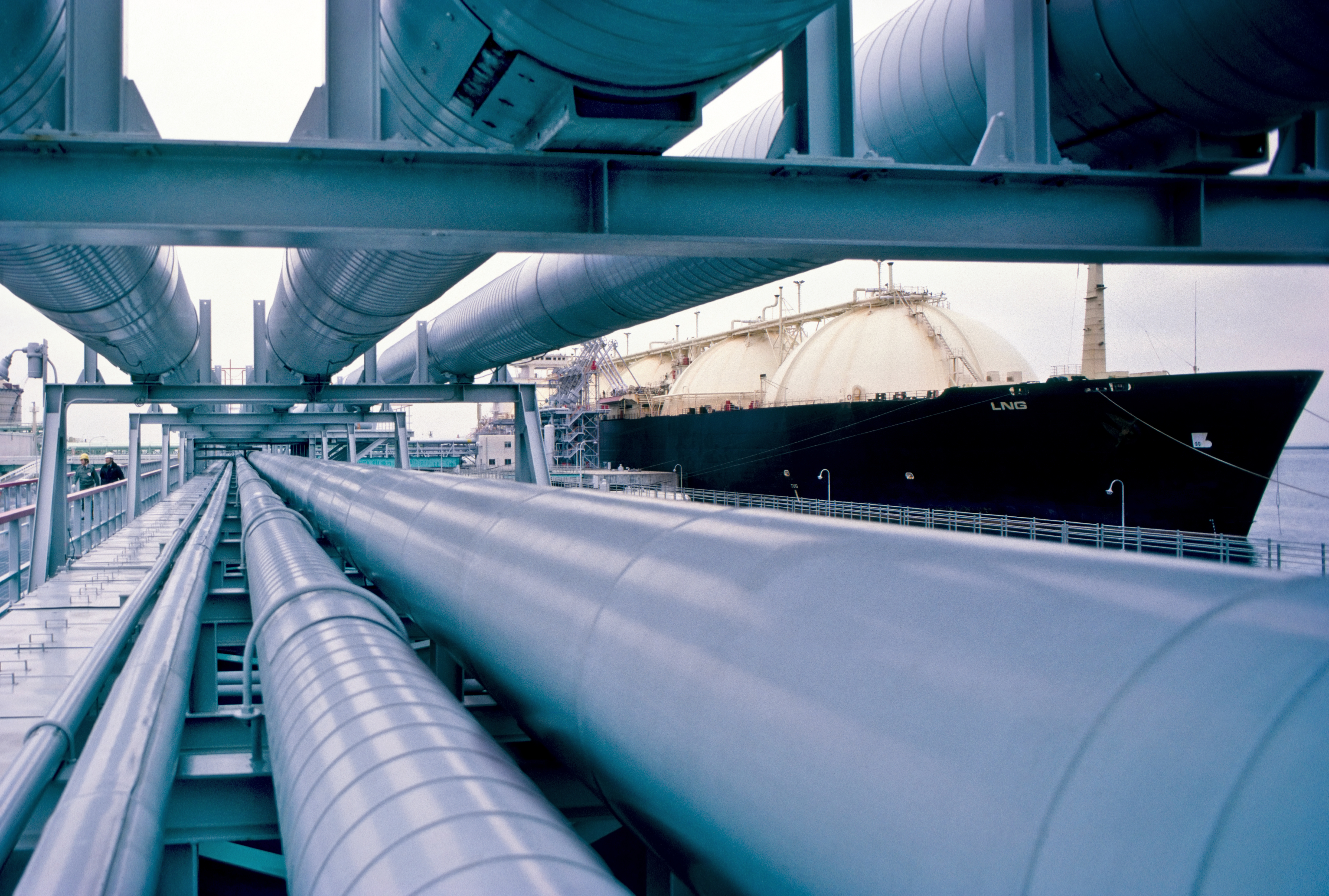 Gas Tanker Delivering Gas to Pipelines
