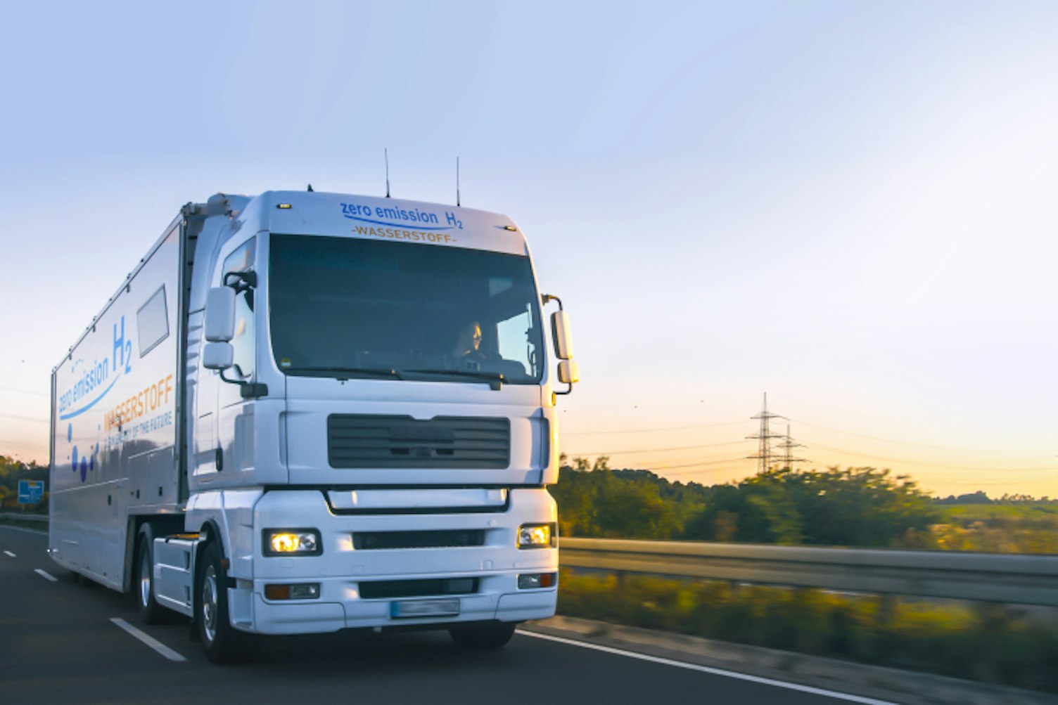 Hydrogen Fuelled Truck on the Road Driving