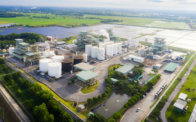 Oil Refinery with Storage Tank with Solar Farm Power Station