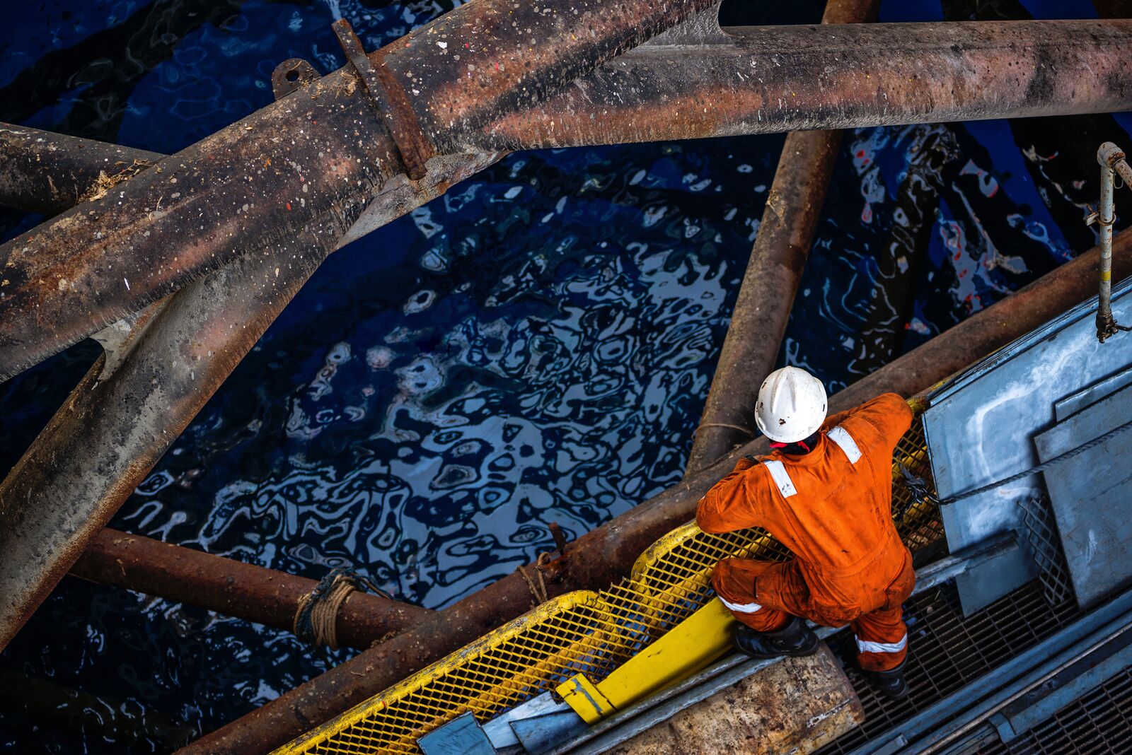 Top view of a Worker on Offshore Platform