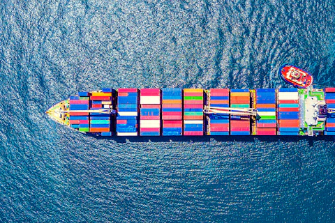 Aerial view of a cargo ship